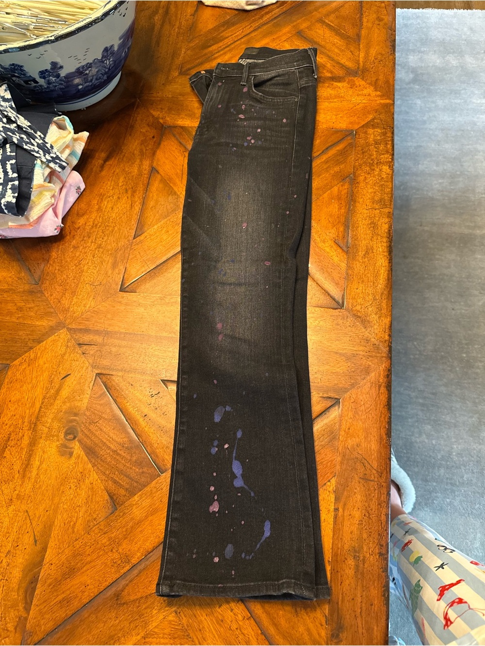 MOTHER Black Jeans with Purple Paint Splatter